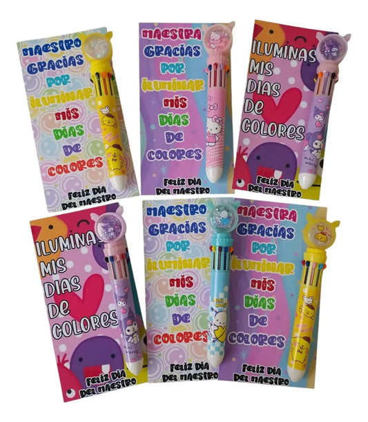 6pz pluma de colores bolígrafo día del maestro