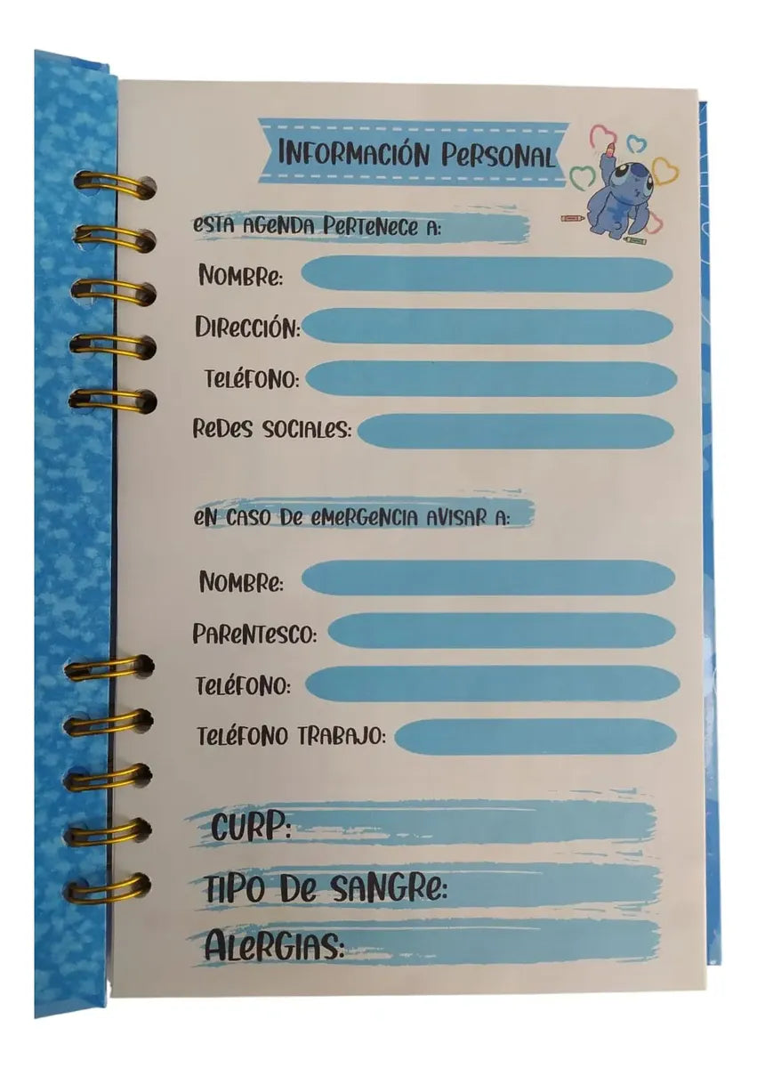 Agenda escolar para tareas stitch con llavero
