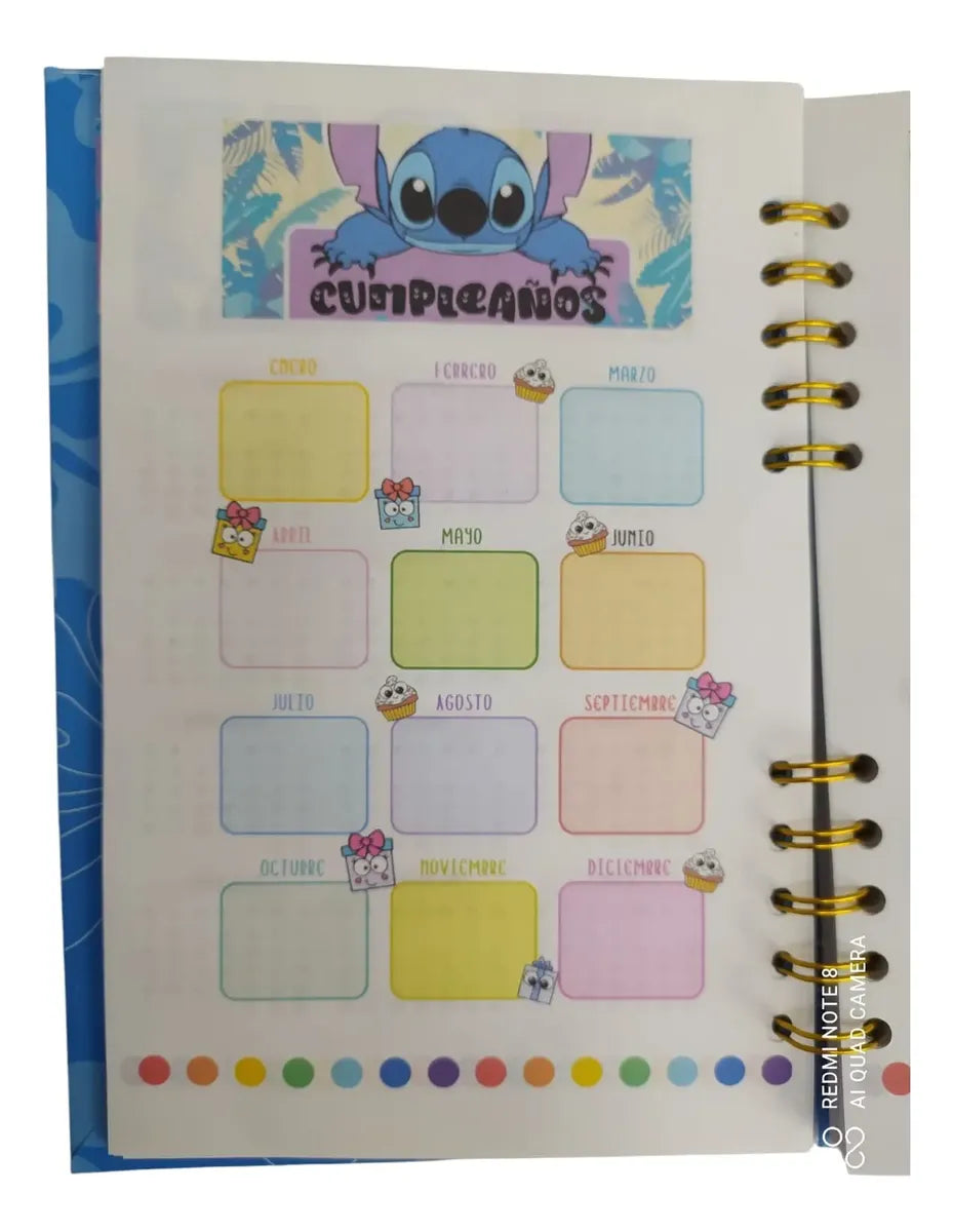 Agenda escolar para tareas stitch con llavero