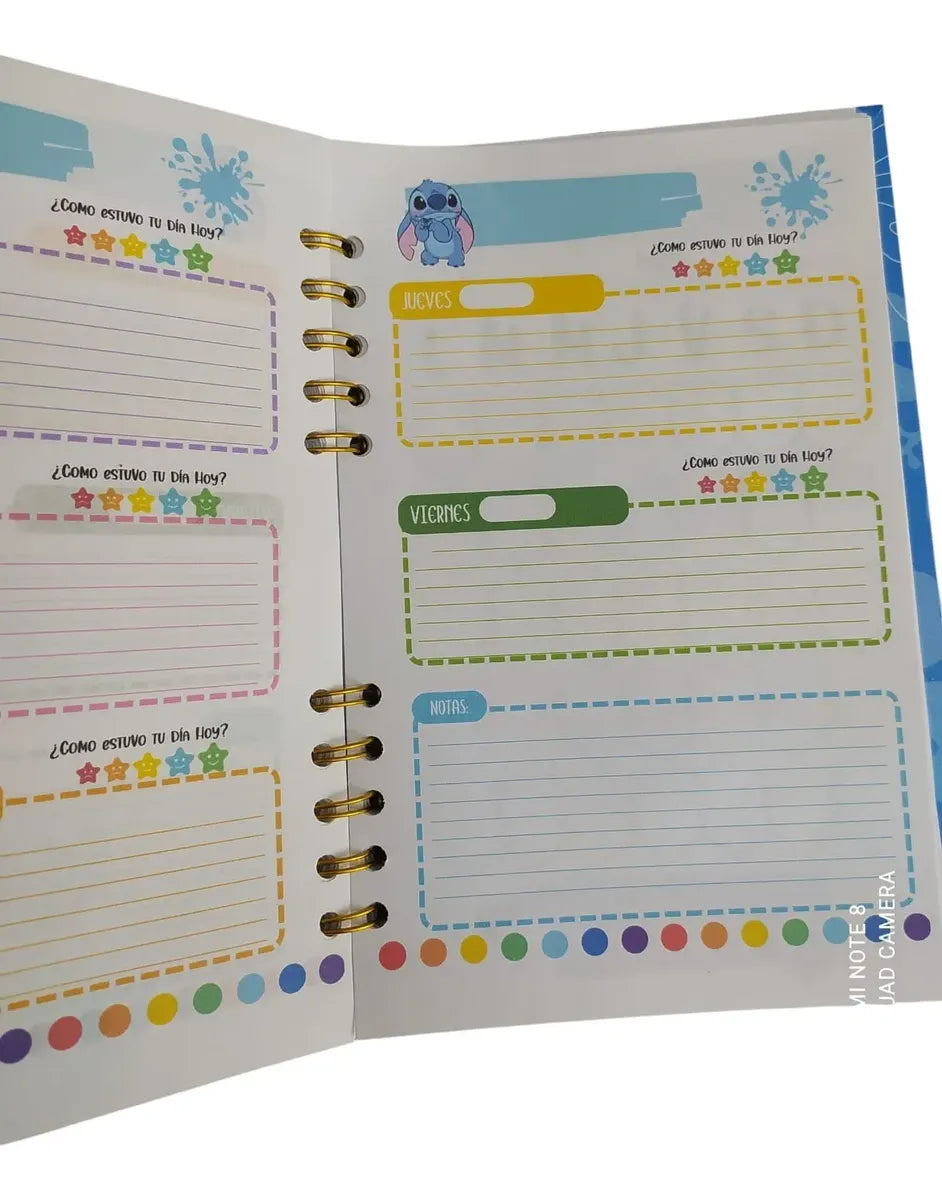 Agenda escolar para tareas stitch con llavero