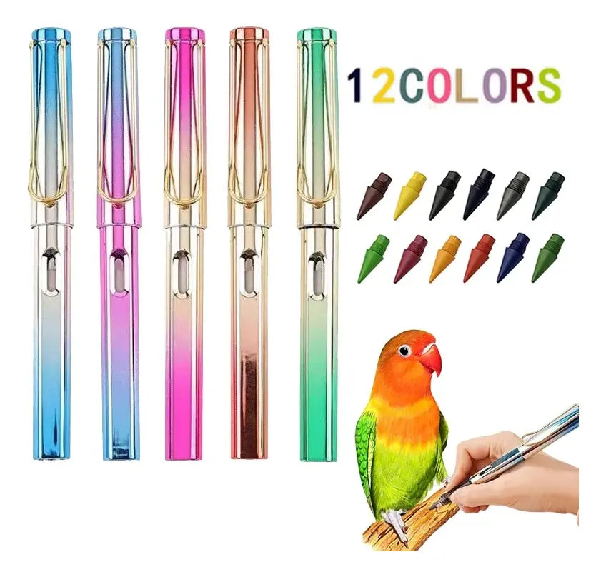 12 colores infinitos cromados con goma y lápiz